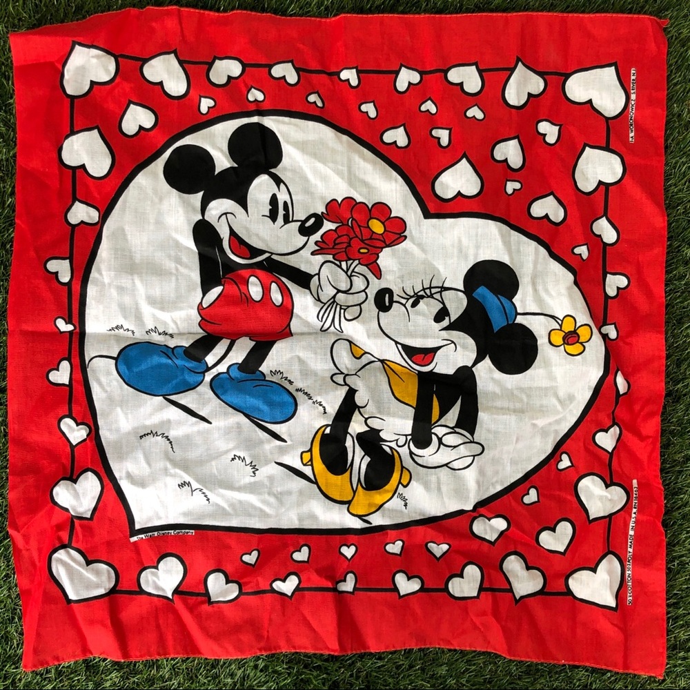 Vintage Mickey Minnie Handkerchief Bandana Hearts Valentines